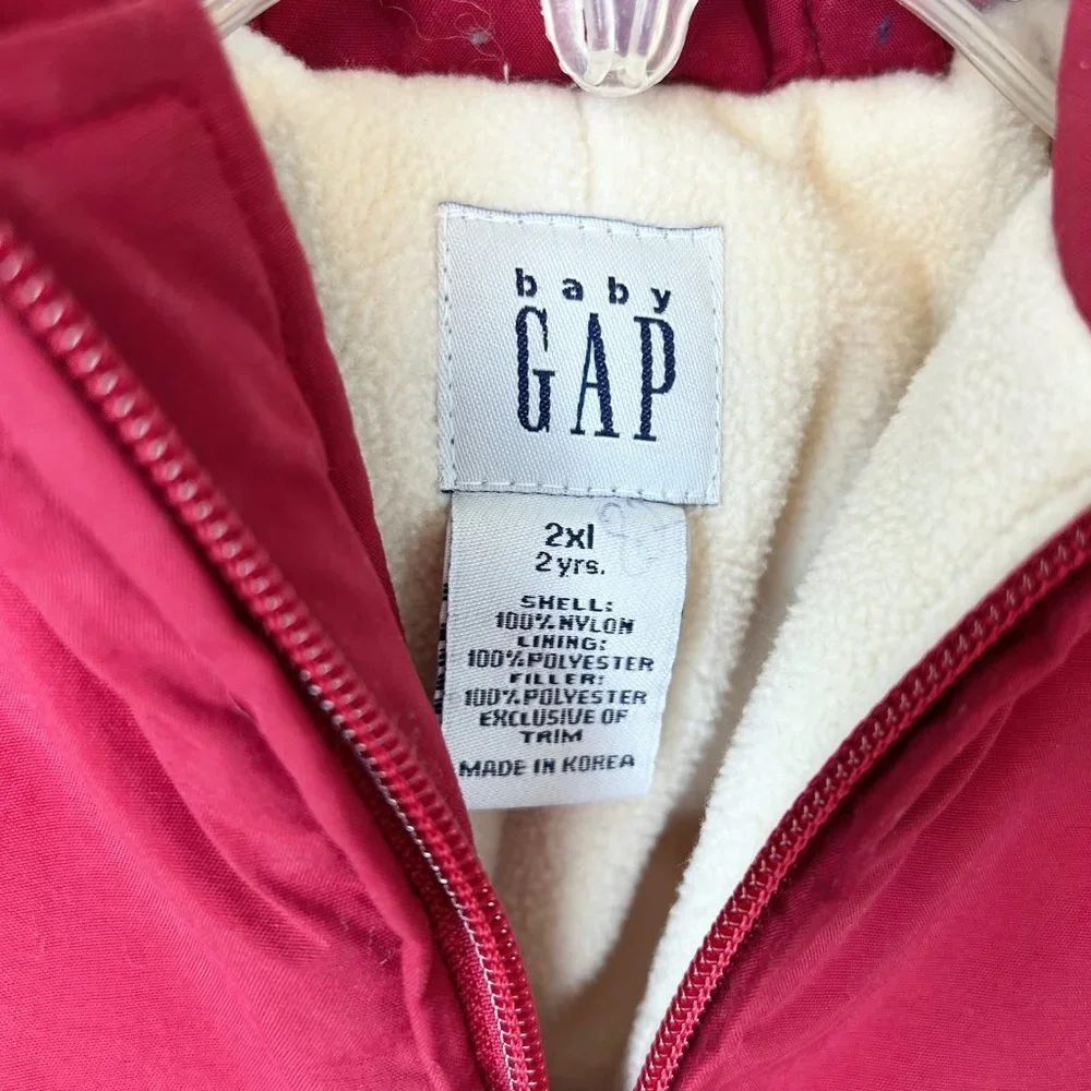 BABY GAP 2XL RED FAUX FUR HOODED FLEECE LINED SNOW SUIT!